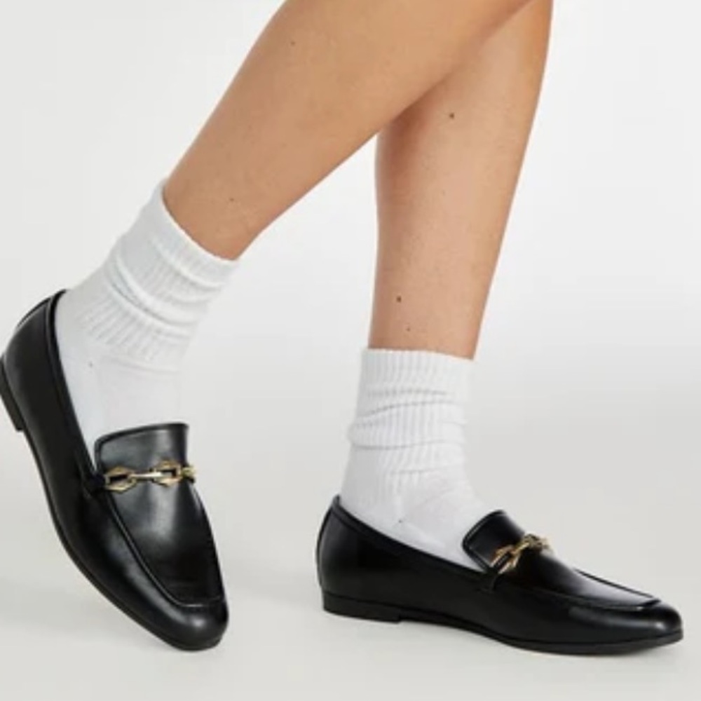 Black Loafers with Gold Chain